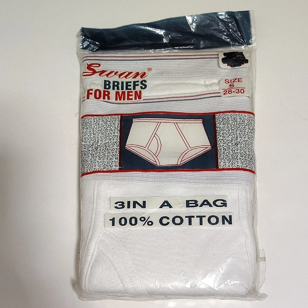VINTAGE Swan Men's White Briefs - 3 Pack Sz 28-30 100% Cotton - Picture 2 of 7